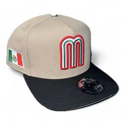 Mexico Camel Brown and Black Mexico Flag Patch Gray UV New Era 9FIFTY A-Frame Snapback Hat