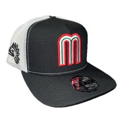 Mexico Black with White Mesh Back Aztec Eagle Patch Gray UV New Era 9FIFTY A-Frame Snapback Hat