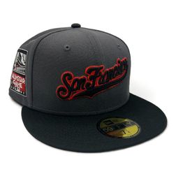 San Francisco Giants Graphite and Black Kat Alcatraz 2007 All Star Game Patch Gray UV New Era 59Fifty Fitted Hat