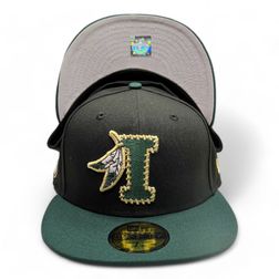 Kinston Indians Black and Green "Inglewood Indians" Feather Patch Gray UV MiLB New Era 59FIFTY Fitted Hat