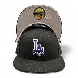 Los Angeles Dodgers All Black Corduroy Blue LA Gray UV New Era 59FIFTY Fitted Hat