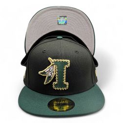 *PREORDER* Kinston Indians Black and Green "Inglewood Indians" Feather Patch Gray UV MiLB New Era 59FIFTY Fitted Hat