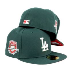 Los Angeles Dodgers Dark Green 50th Patch Red UV 59FIFTY Fitted Hat