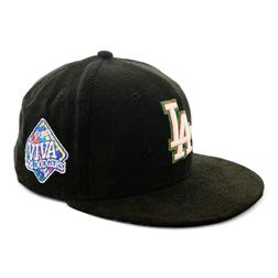 Los Angeles Dodgers All Black Corduroy Viva Los Dodgers Patch Green UV New Era 59FIFTY Fitted Hat