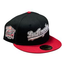 Los Angeles Dodgers Black Red Two Tone Script 40th Anni Patch Gray UV 59FIFTY Fitted Hat