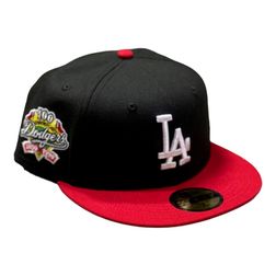 Los Angeles Dodgers Black Red Two Tone 100th Anni Patch Gray UV 59FIFTY Fitted Hat