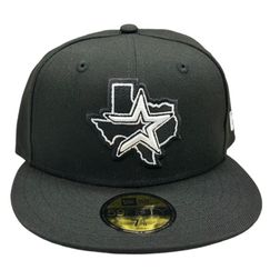 Houston Astros Black White Texas Outline Star Logo Gray UV New Era 59FIFTY Fitted Hat