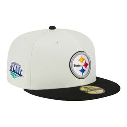 Pittsburgh Steelers Chrome and Black SB XLIII Patch Gray UV Spring Clearance New Era 59FIFTY Fitted Hat