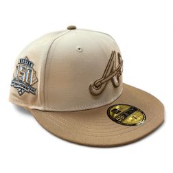 Atlanta Braves Chrome and Brown 150th Anniversary Patch Icy Blue UV 59FIFTY Fitted Hat