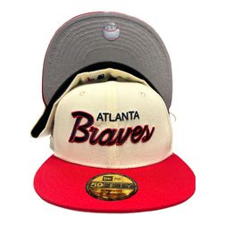 Atlanta Braves Chrome and Red NBB 2 Script 150th Anniversary Patch Gray UV New Era 59FIFTY Fitted Hat