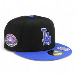 Los Angeles Dodgers Black and Bead Blue 50th Anniversary Patch Gray UV New Era 59FIFTY Fitted Hat