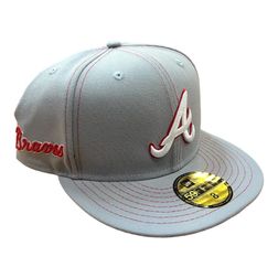 Atlanta Braves Gray and Red Script Patch Gray UV 59FIFTY Fitted Hat