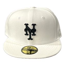 New York Mets All White with Black Logo Gray UV New Era 59FIFTY Fitted Hat