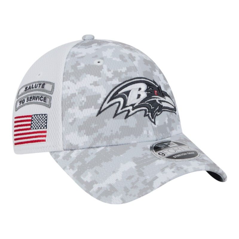Baltimore Ravens White Camo 2024 NFL Salute to Service New Era 9FORTY Stretch Snap Hat