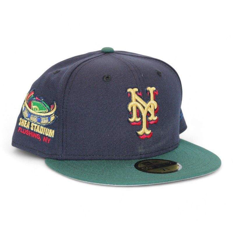 New York Mets Navy and Green Roman Brims Pack Shea Stadium Patch Gray UV New Era 59Fifty Fitted Hat