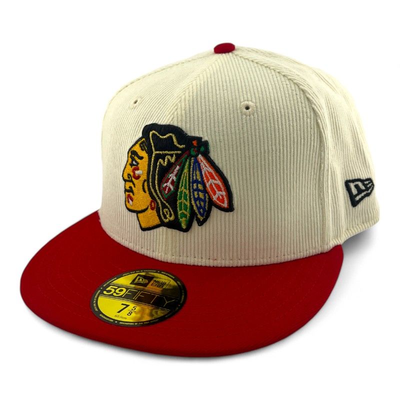 Chicago Blackhawks Chrome Corduroy with Metallic Stitching Puck Drop Gray UV NHL New Era 59FIFTY New Era Fitted Hat