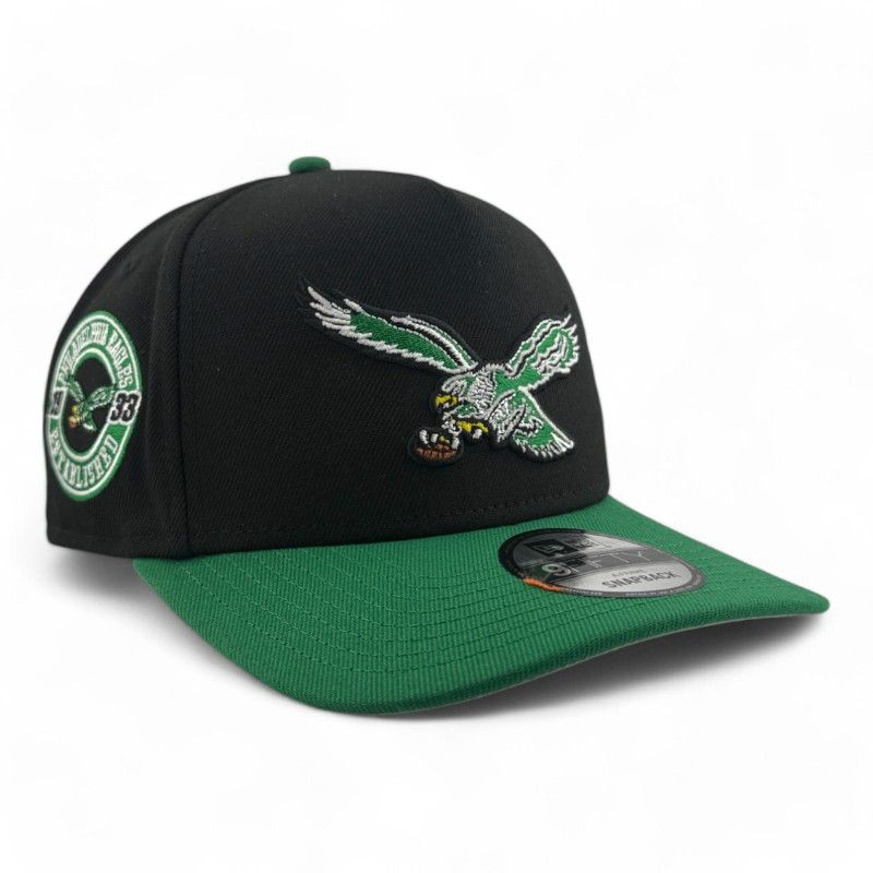 Philadelphia Eagles Black Kelly Green 1933 Patch Gray UV New Era A Frame Snapback Hat