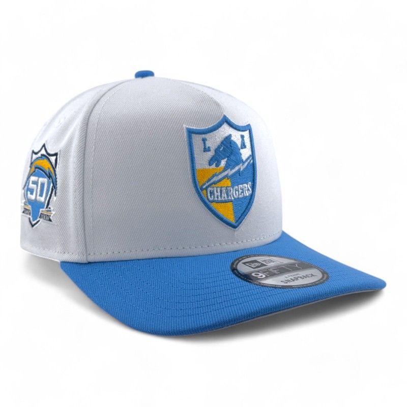 Los Angeles Chargers White Light Blue 50th Anniversary Patch Gray UV New Era A Frame Snapback Hat
