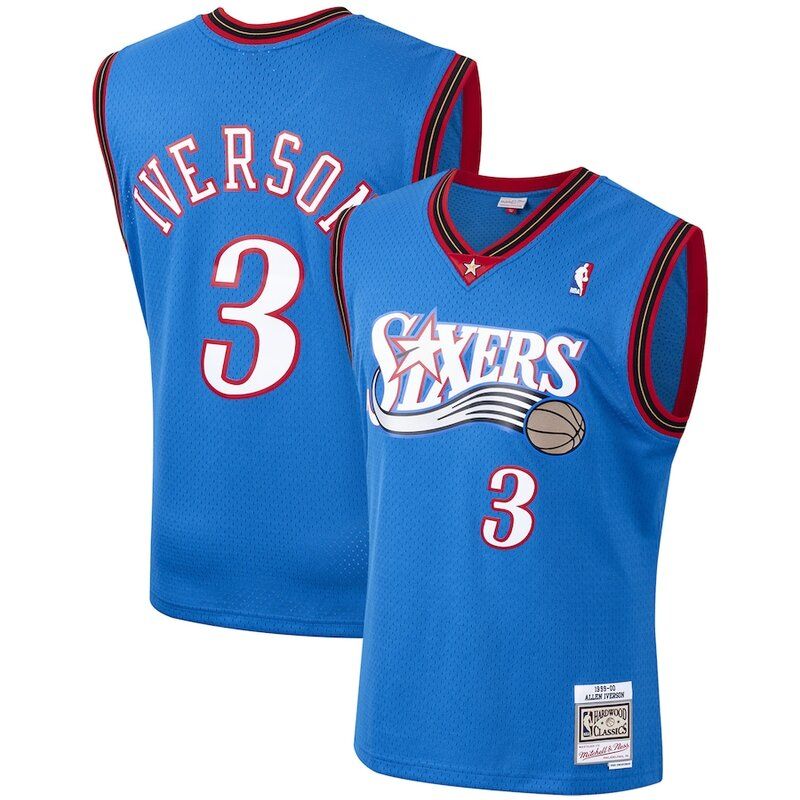 Philadelphia 76ers Allen Iverson Mitchell & Ness 1999-00 Hardwood Classics  Swingman Player Blue Jersey