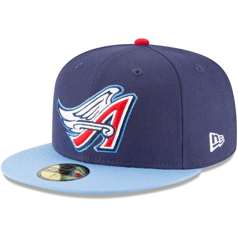California Angels Sky Blue Scarlet Cooperstown New Era 59FIFTY Fitted Sky Blue | Scarlet / Scarlet | White | Ombre Gold / 7 7/8