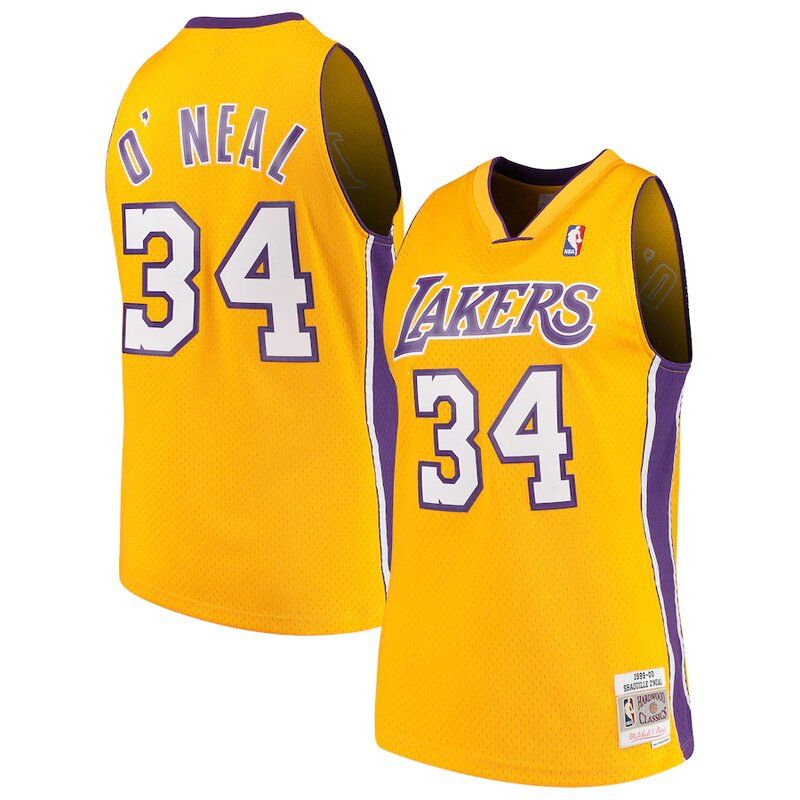 Los Angeles Lakers Shaquille O Neal Mitchell Ness 1999 00 Hardwood Classics Swingman Player Gold Jersey
