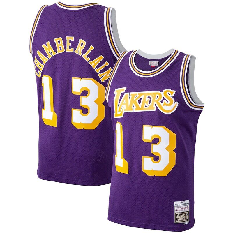 Los Angeles Lakers Wilt Chamberlain Mitchell Ness 1971 72 Hardwood Classics Swingman Player Purple Jersey