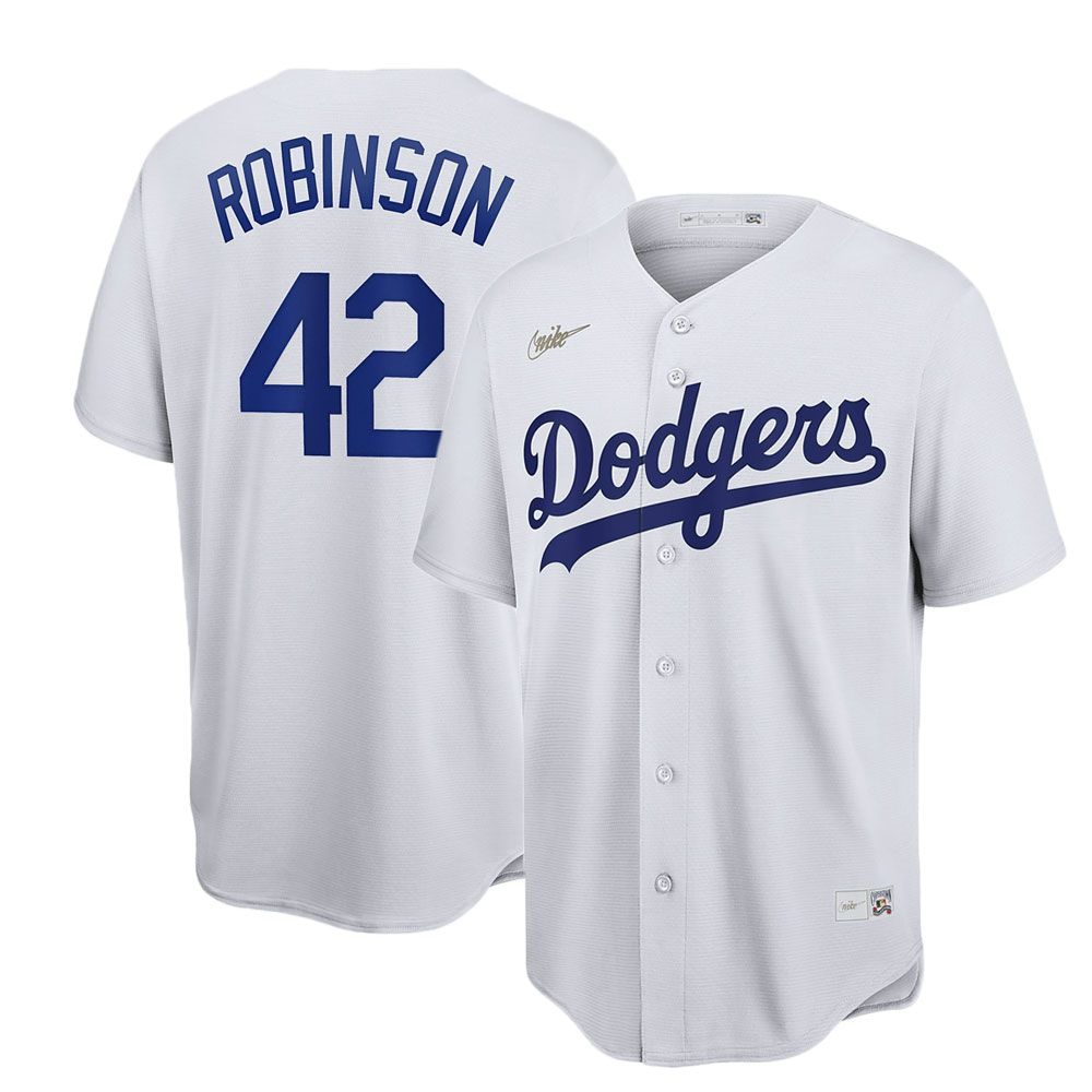 Brooklyn Dodgers Men's Home White Cooperstown Throwback Jersey w