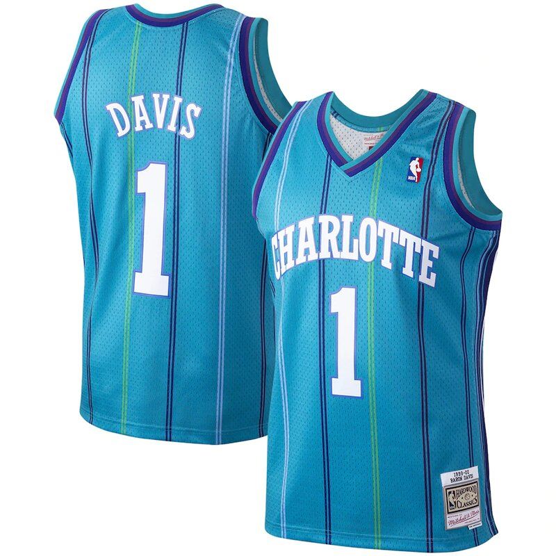 Charlotte Hornets Baron Davis Mitchell Ness 1999 00 Hardwood Classics Swingman Teal Jersey