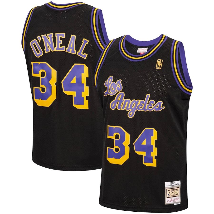 Men's Mitchell & Ness Shaquille O'Neal Powder Blue/White Los Angeles Lakers Hardwood Classics 1996-97 Split Swingman Jersey