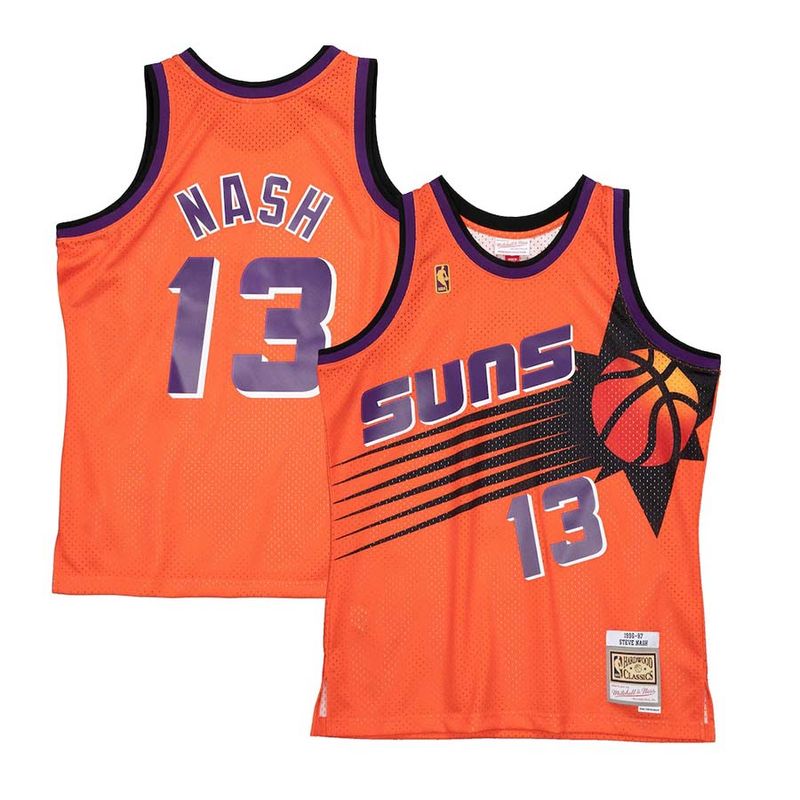 Men's Mitchell & Ness Steve Nash Orange Phoenix Suns Hardwood Classics  Stitch Name & Number T-Shirt