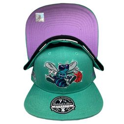 Charlotte Hornets Turquoise Charlotte Side Patch Purple UV NBA Mitchell & Ness Fitted Hat