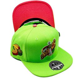 Seattle Supersonics Neon Green Hyperteam Color Brim Throwback Sonics Side Patch Red UV Mitchell & Ness Fitted Hat