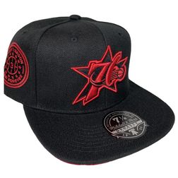 Philadelphia 76ers Black Eclipse AI Sixer Forever Side Patch Red UV Mitchell & Ness Fitted Hat