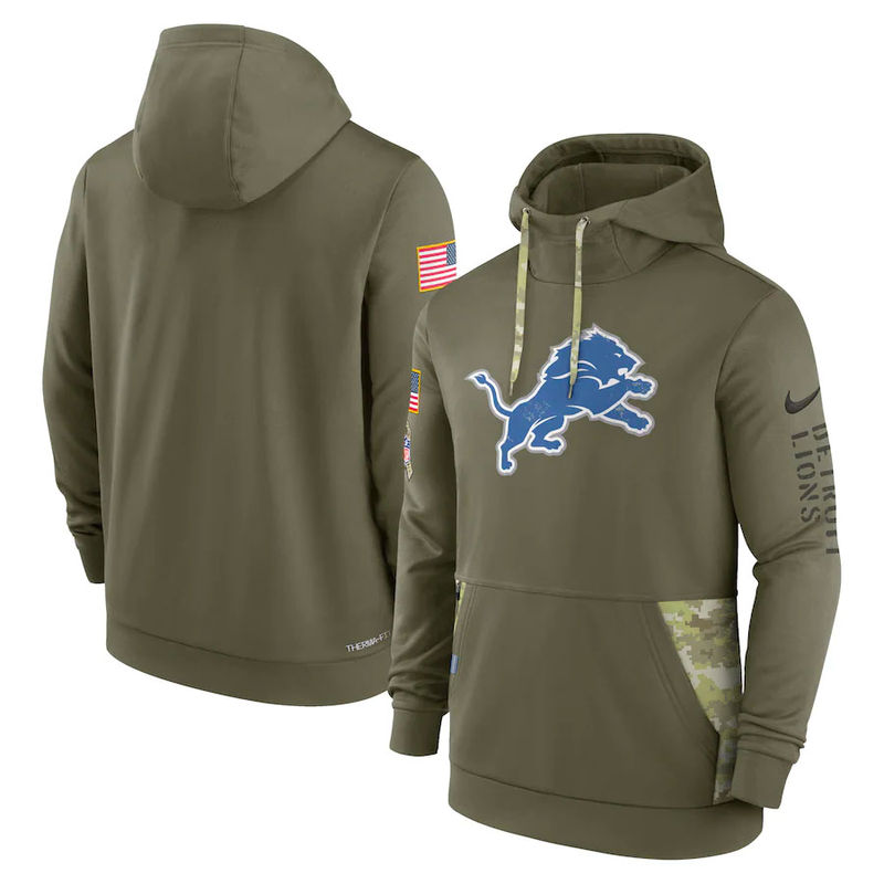 Detroit Lions 2022 Salute To Service Nike Olive Green Therma Performance  Pullover Hoodie