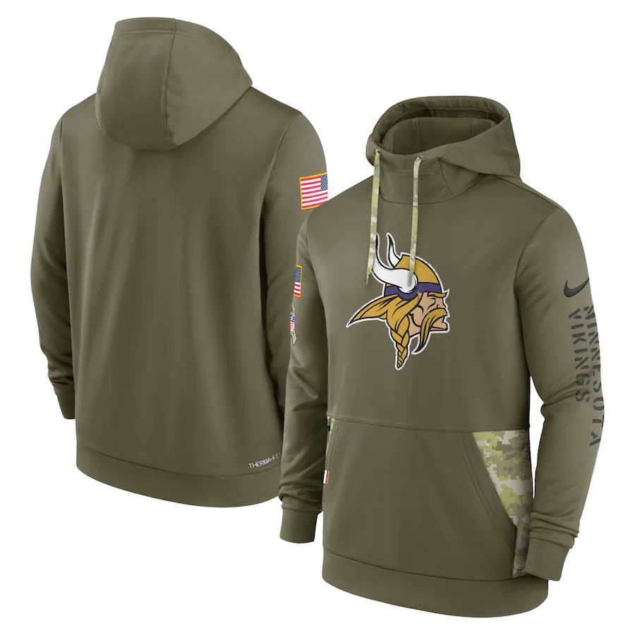 Minnesota Vikings 2022 Salute To Service Nike Olive Green Therma  Performance Pullover Hoodie