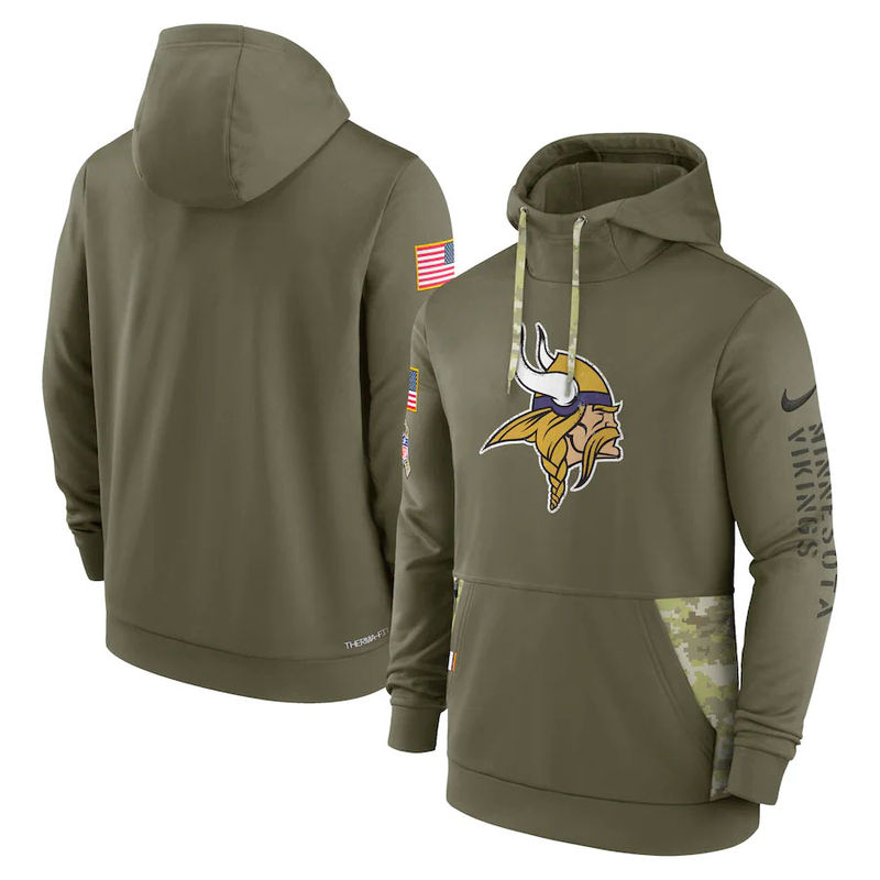 Minnesota Vikings 2022 Salute To Service Nike Olive Green Therma