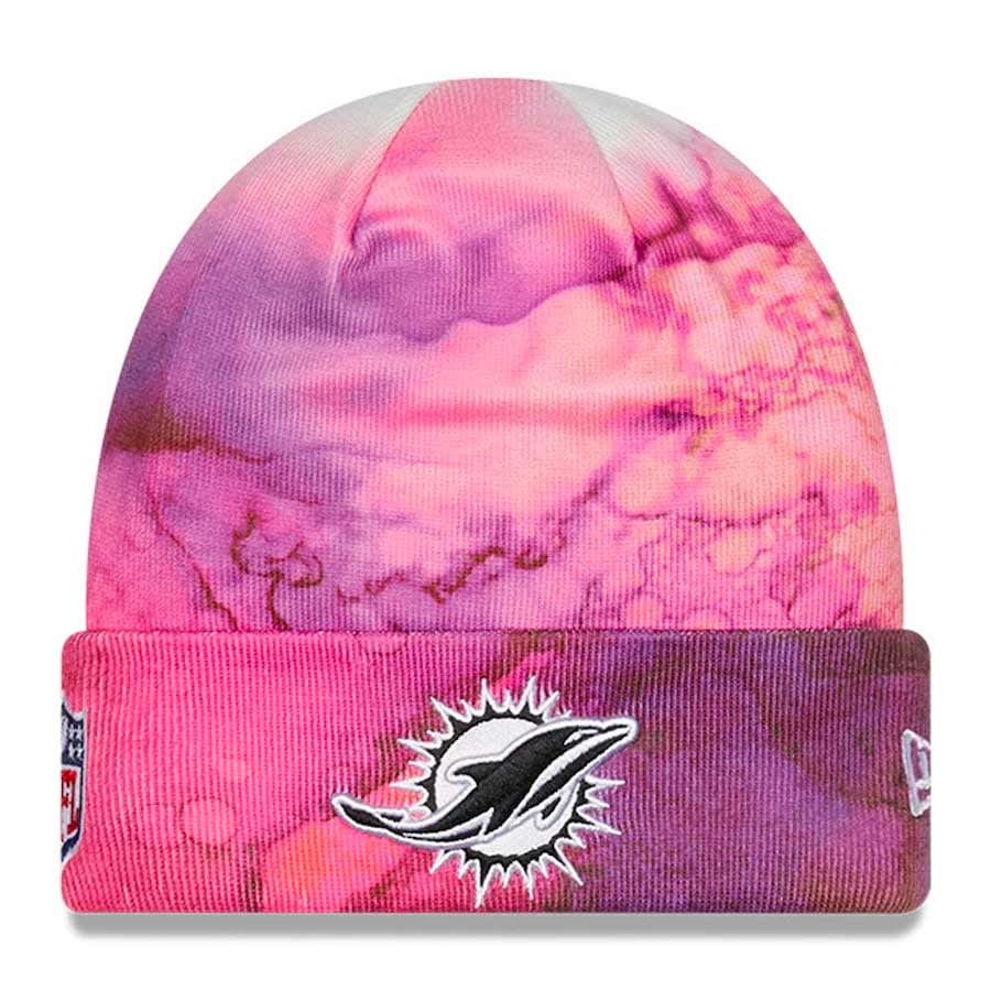 Miami Dolphins Pink Tie Dye 2022 NFL Cuffed Crucial Catch Knit Beanie Hat