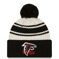Atlanta Falcons New Era 2022 Cream NFL Sideline Sport Pom Cuffed Knit Beanie Hat