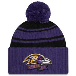 Baltimore Ravens New Era 2022 NFL Sideline Sport Pom Cuffed Knit Beanie Hat