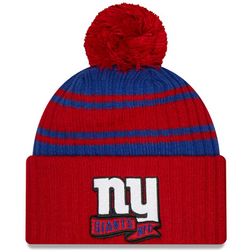 New York Giants New Era 2022 NFL Sideline Sport Pom Cuffed Knit Beanie Hat
