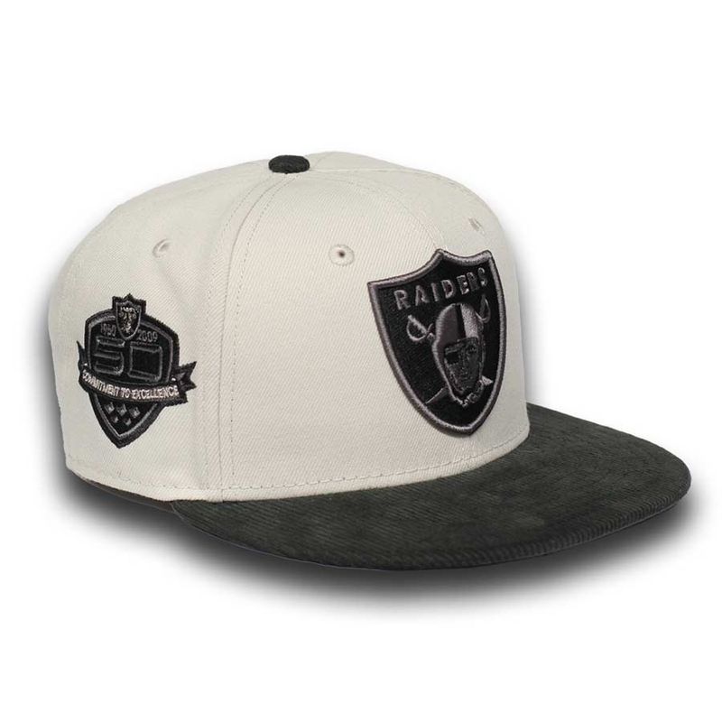 Las Vegas Raiders Stone Two Tone Corduroy Bill 50th Anniversary Patch Gray  UV 59FIFTY Fitted Hat