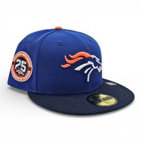 Denver Broncos Majestic Blue Oceanside Blue 2T Leon in the Lab 25th Anniversary Patch Green UV New Era 59FIFTY Fitted Hat