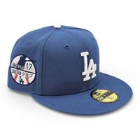 Los Angeles Dodgers Indigo Blue Leon in the Lab Back to Back Champs Patch Grey UV New Era 59FIFTY Fitted Hat