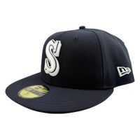 帽子 NEWERASeattleMariners59FIFTYBLACKONBLACK Seattle Mariners Navy Collection Black UV New Era 59FIFTY Fitted Hat