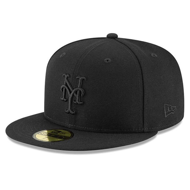 [美品]NEW ERA 59FIFTY CAP METS PVCレザー ブラック New York Mets Black on Black Basic New Era 59FIFTY Fitted Hat