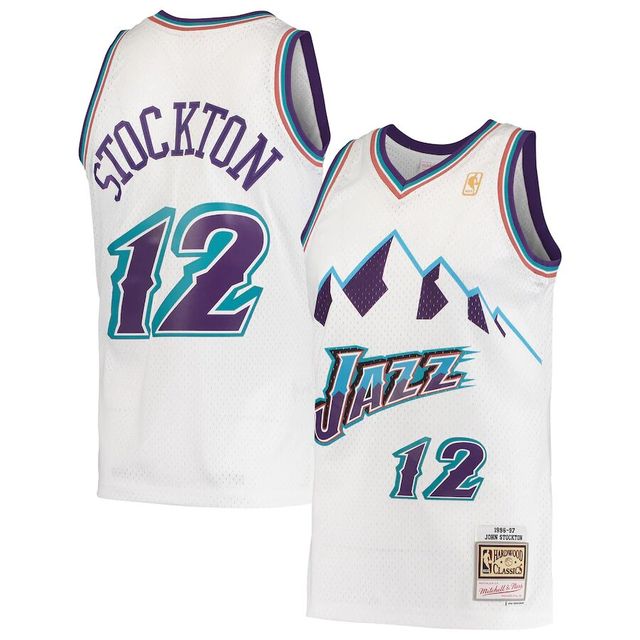 Utah Jazz John Stockton Mitchell & Ness White Hardwood Classics