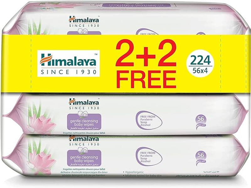 HIMALAYA BABY WIPES GENTLE 56S 2+2 PACK