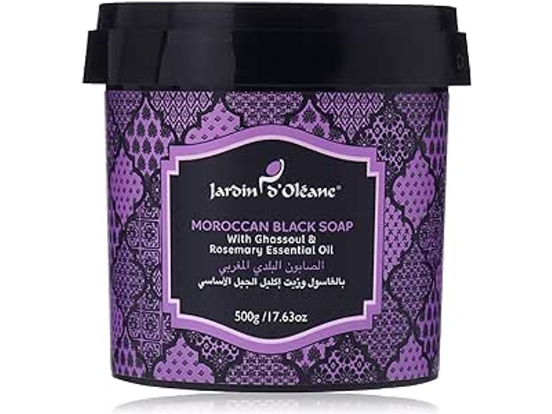 Jardin oleane moroccan black soap 500 gm with ghassoul & essential oil of rosemary