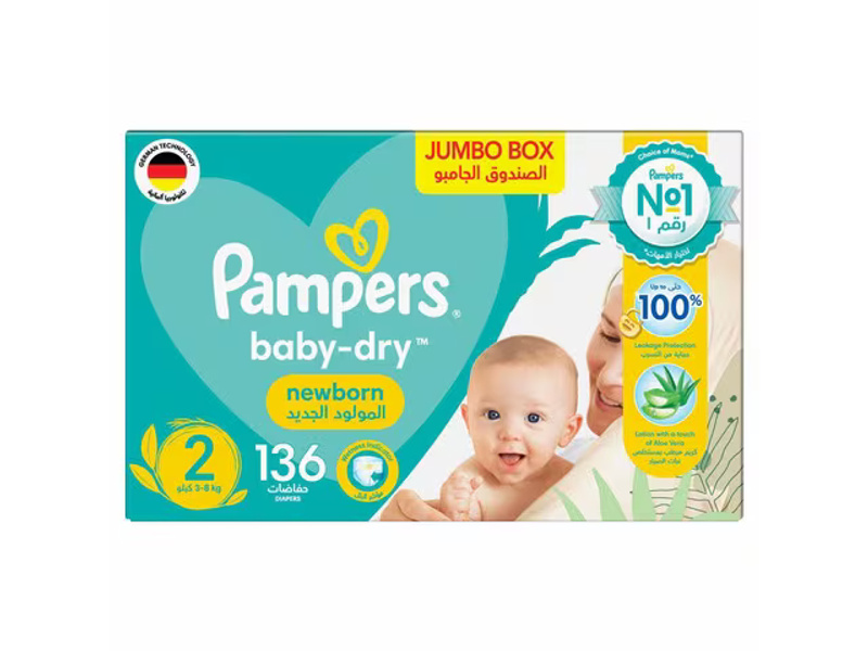 PAMPERS DIAPERS NO2 JUMPO BOX 136 PADS