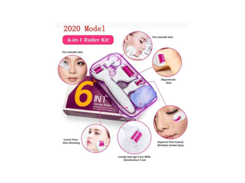 Derma roller 6in1 anti aging derma roller system kit pink and white